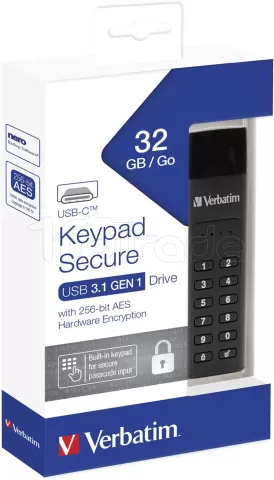 Photo de Clé USB 3.2 Type C sécurisée Verbatim - 32Go (Noir)