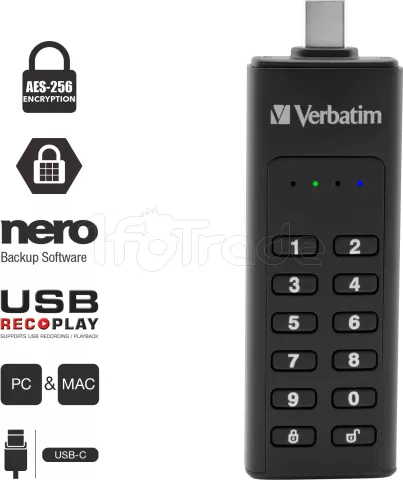 Photo de Clé USB 3.2 Type C sécurisée Verbatim - 32Go (Noir)