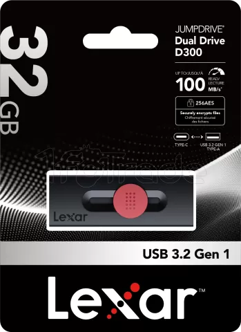 Photo de Clé USB-A/C 3.2 Lexar JumpDrive Dual Drive D300 - 32Go (Noir)