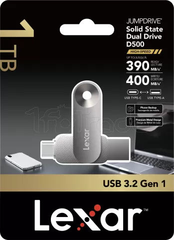 Photo de Clé USB-A/C 3.2 Lexar JumpDrive SSDual Drive D500 - 1To (Noir)