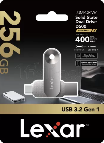 Photo de Clé USB-A/C 3.2 Lexar JumpDrive SSDual Drive D500 - 256Go (Noir)