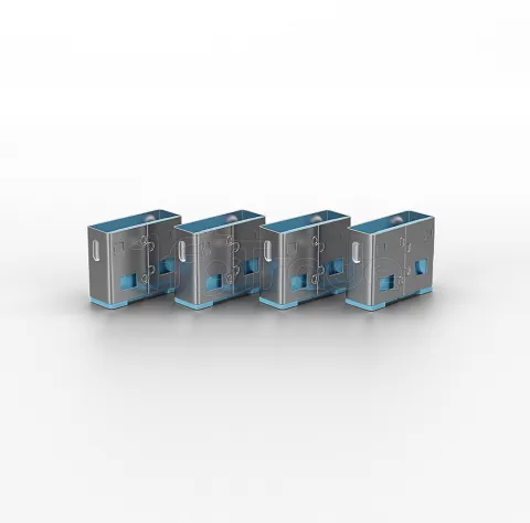 Photo de Clé USB Lindy et 4 bloqueurs de ports USB-A (Gris/Bleu)