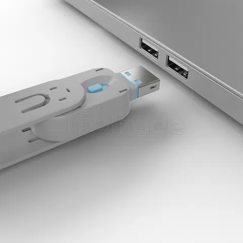 Photo de Clé USB Lindy et 4 bloqueurs de ports USB-A (Gris/Bleu)
