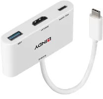Photo de Convertisseur Lindy USB C mâle vers HDMI femelle & USB A + C femelle (Blanc)