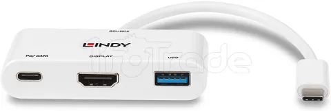 Photo de Convertisseur Lindy USB C mâle vers HDMI femelle & USB A + C femelle (Blanc)