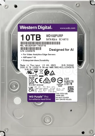 Photo de Disque Dur 3,5" Western Digital Purple Pro 10To 512Mo - S-ATA