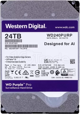 Photo de Disque Dur 3,5" Western Digital Purple Pro 24To  - S-ATA
