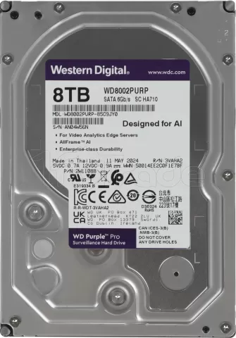 Photo de Disque Dur 3,5" Western Digital Purple Pro 8To 256Mo - S-ATA