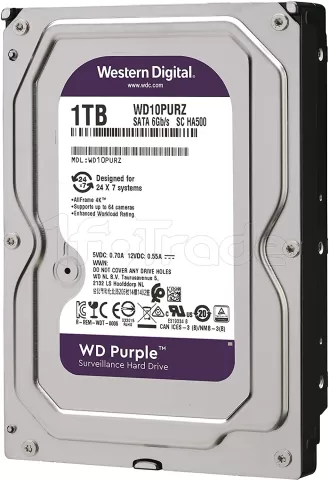 Photo de Disque Dur 3,5" Western Digital Purple Surveillance 1To 64Mo - S-ATA