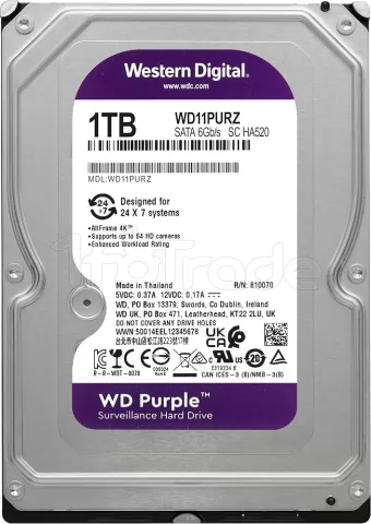 Photo de Disque Dur 3,5" Western Digital Purple Surveillance 1To 64Mo - S-ATA