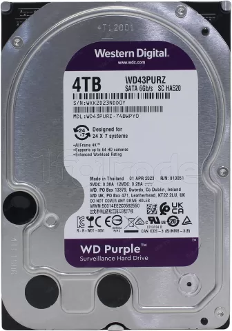 Photo de Disque Dur 3,5" Western Digital Purple Surveillance 4To 256Mo - S-ATA