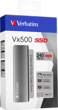 Photo de Disque SSD externe Verbatim VX500 - 240Go (Gris)