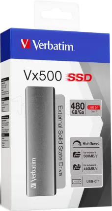 Photo de Disque SSD externe Verbatim VX500 - 480Go (Gris)