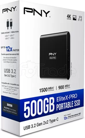 Photo de Disque SSD NVMe externe PNY EliteX-Pro - 500Go (Noir)