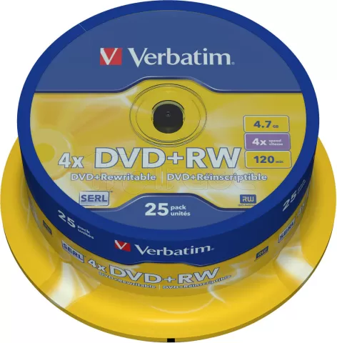 Photo de DVD+RW Verbatim 4,7 Go (Spindle de 25)