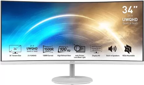 Photo de Ecran incurvé 34" MSI Pro MP341CQ UWQHD 100Hz (Blanc)