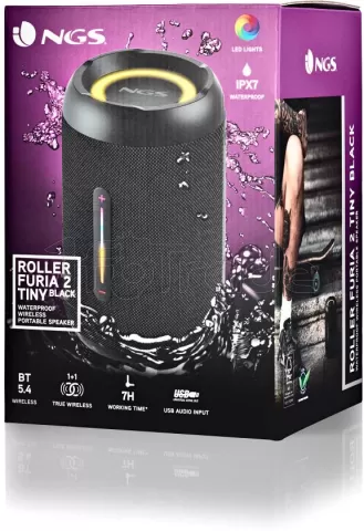 Photo de Enceinte nomade Bluetooth NGS Roller Furia 2 Tiny RGB (Noir)