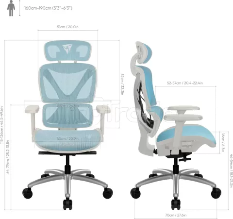 Photo de Fauteuil ergonomique ThunderX3 XTC (Blanc/Bleu)