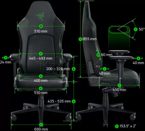 Photo de Fauteuil Gamer Razer Iskur V2 (Noir/Vert)
