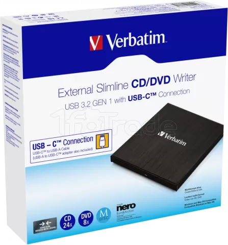 Photo de Graveur DVD externe Verbatim Slimline USB-C (Noir)