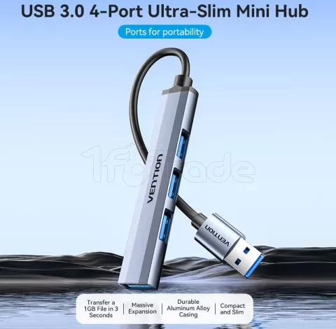 Photo de Hub USB 2.0 / 3.0 Vention 4 ports 0.15m (Gris)