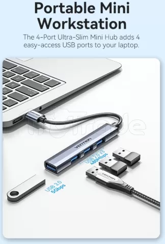 Photo de Hub USB 2.0 / 3.0 Vention 4 ports 0.15m (Gris)