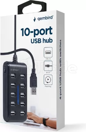 Photo de Hub USB 2.0 Gembird - 10 ports (Noir)