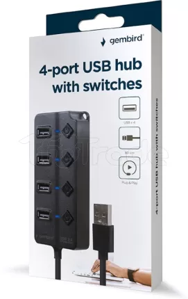 Photo de Hub USB 2.0 Gembird - 4 ports (Noir)