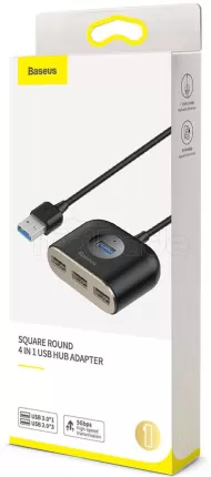 Photo de Hub USB 3.0 Baseus Square Round - 4 ports (Or/Noir)