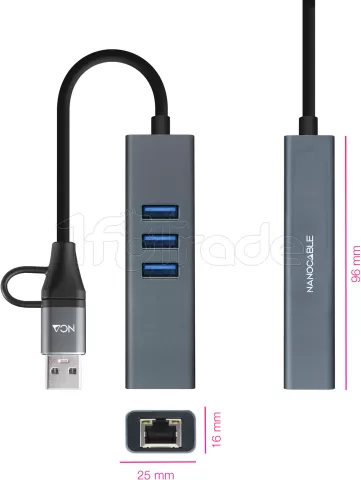 Photo de Hub USB 3.0 Nanocable - 3 ports (Gris)