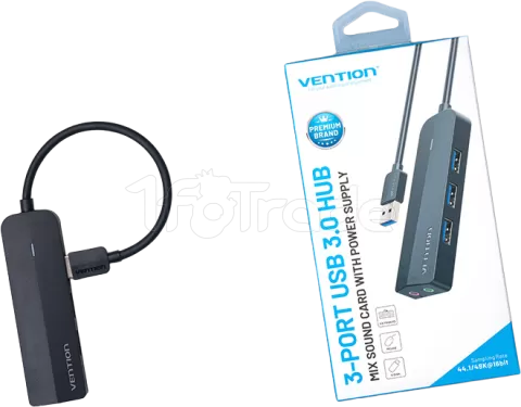Photo de Hub USB 3.0 Vention - 6 ports 3x USB-A + 2x Jack 3.5mm 0.15m (Noir)