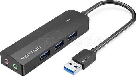 Photo de Hub USB 3.0 Vention - 6 ports 3x USB-A + 2x Jack 3.5mm 0.15m (Noir)
