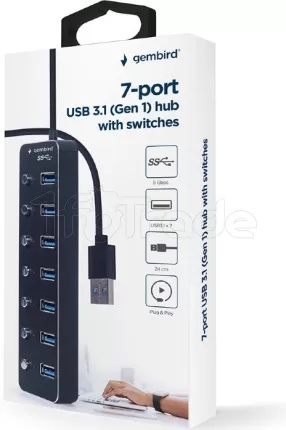 Photo de Hub USB 3.1 Gembird - 7 ports avec interrupteurs (Noir)