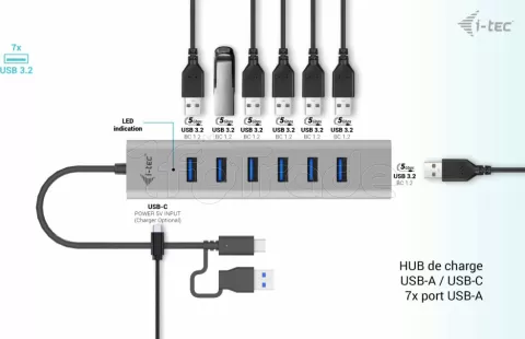 Photo de Hub USB-A/C I-Tec Charging Metal - 7 ports USB 3.0 (Gris)