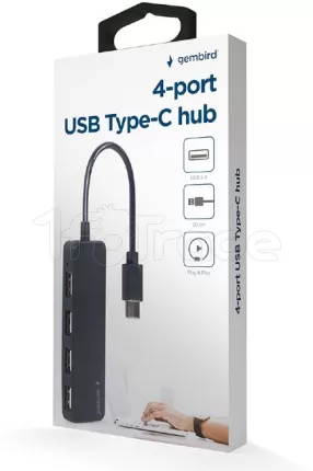 Photo de Hub USB-C 2.0 Gembird - 4 ports (Noir)