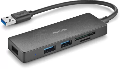 Photo de Hub USB-C 3.0 NGS iHub Reader - 3 ports USB-A + lecteur de cartes (Gris)