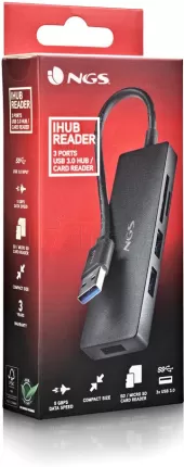 Photo de Hub USB-C 3.0 NGS iHub Reader - 3 ports USB-A + lecteur de cartes (Gris)