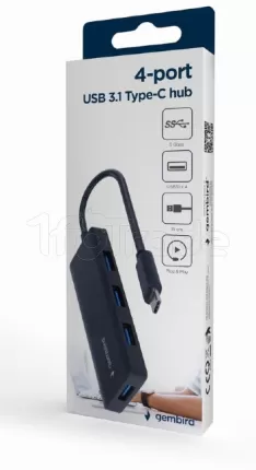 Photo de Hub USB-C 3.1 Gembird - 4 ports (Noir)