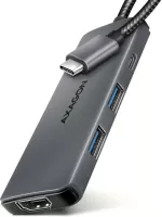 Photo de Hub USB-C 3.2 Axagon HMC-5H8K - 4 ports USB-A/C + 1 port HDMI (Gris)