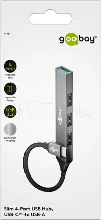 Photo de Hub USB-C 3.2 Goobay Slim - 4 ports USB-A (Gris)