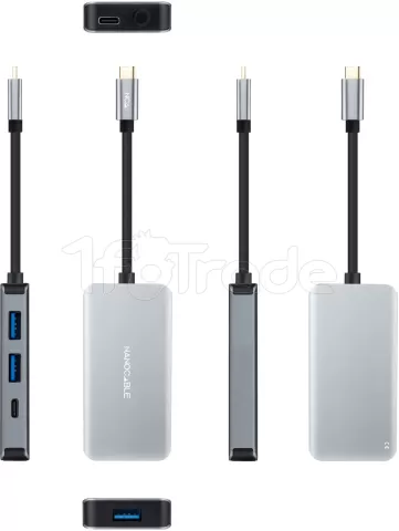 Photo de Hub USB-C 3.2 Nanocable - 3x USB-A et 2x USB-C (Gris)