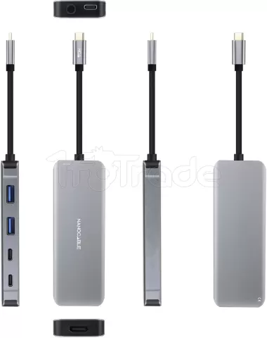Photo de Hub USB-C 3.2 Nanocable vers HDMI, USB Type A/C (Gris)