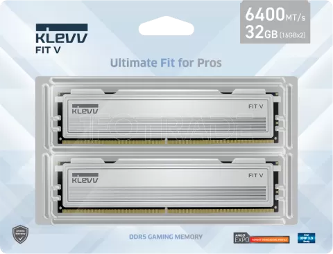 Photo de Kit Barettes mémoire 32Go (2x16Go) DIMM DDR5 Klevv Fit V 6000MHz CL28 (Blanc)