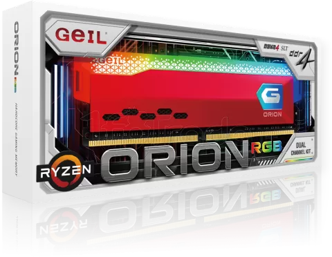 Photo de Kit Barrettes mémoire 16Go (2x8Go) DIMM DDR4 GeIL Orion RGB 3200Mhz AMD (Rouge)