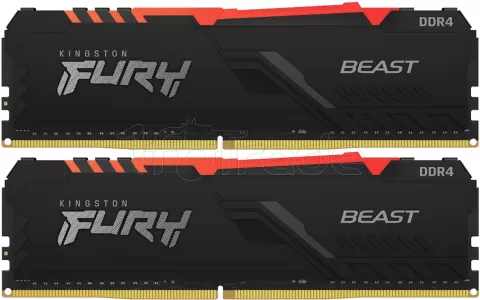 Photo de Kit Barrettes mémoire 16Go (2x8Go) DIMM DDR4 Kingston Fury Beast RGB PC4-25600 (3200 Mhz) (Noir)