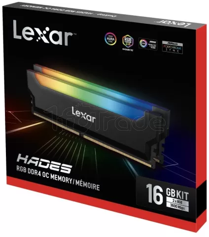 Photo de Kit Barrettes mémoire 16Go (2x8Go) DIMM DDR4 Lexar Hades RGB  3600Mhz (Noir)