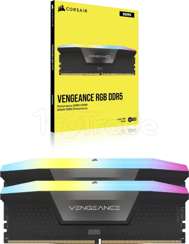 Photo de Kit Barrettes mémoire 16Go (2x8Go) DIMM DDR5 Corsair Vengeance RGB 5200MHz CL40 (Noir)