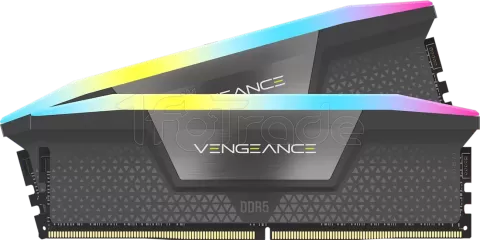 Photo de Kit Barrettes mémoire 16Go (2x8Go) DIMM DDR5 Corsair Vengeance RGB 6000MHz (Noir)