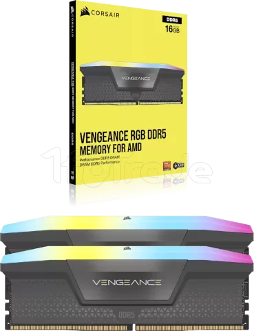 Photo de Kit Barrettes mémoire 16Go (2x8Go) DIMM DDR5 Corsair Vengeance RGB 6000MHz (Noir)