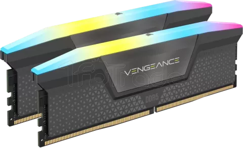 Photo de Kit Barrettes mémoire 16Go (2x8Go) DIMM DDR5 Corsair Vengeance RGB 6000MHz (Noir)